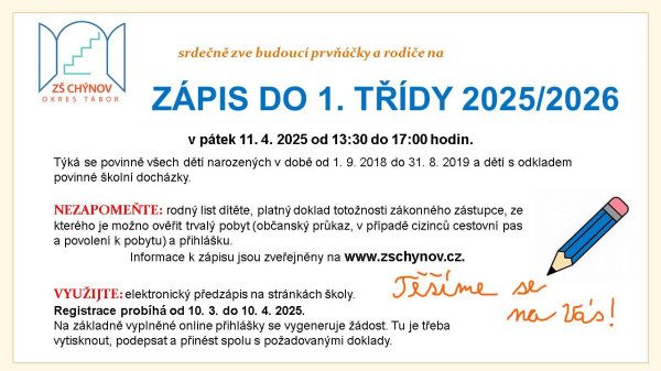 Zápis do 1. třídy 2025/2026
